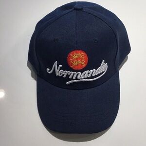 Navy Blue Normandie Cap with Red and White Embroidery